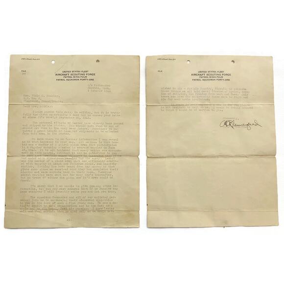 Aircraft Scouting Office Letter 1942 From AR Blumenfeld to Viola K Binkley - Picture 1 of 5